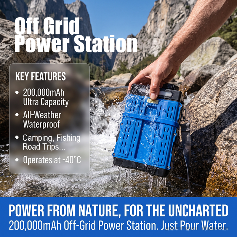 HOPEN Salt Water Powered Outdoor Power Bank – LED Light & Device Charging