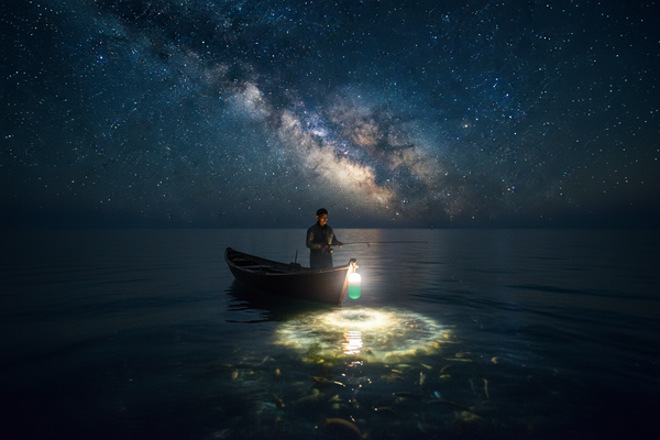海上钓鱼场景 - 盐水灯