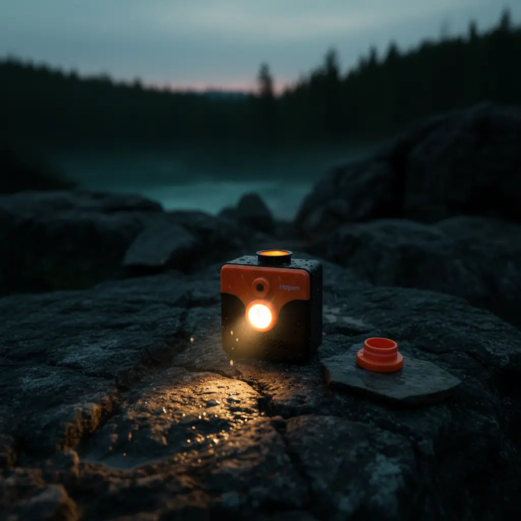 Hopen square saltwater lamp in outdoor setting – ideal for camping, hiking and emergency lighting